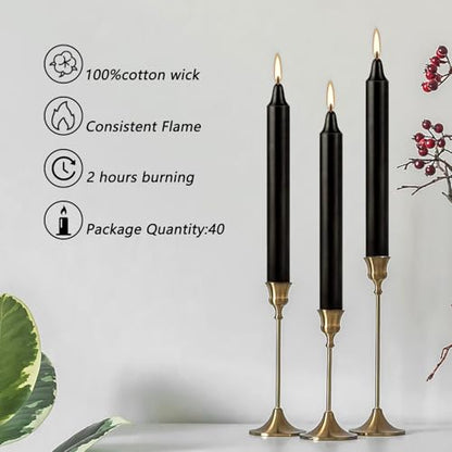 4 Inch, 40 Pack, Unscented, Dripless Taper Candles, Black, Smokeless Candles for Holidays, Wedding Ceremonies, Parties, Shabbat, 1.5 Hours - color: 4"40pcs-Black