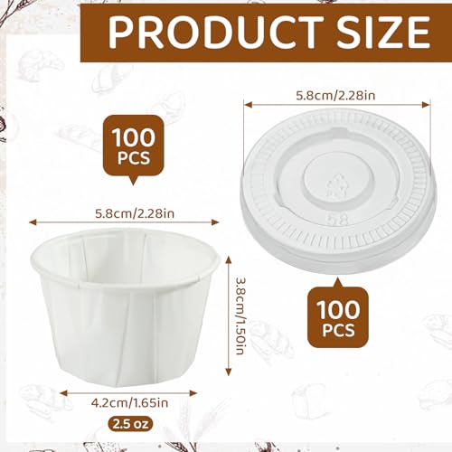 Disposable Sauce Cups 2.5oz,100 Count, Disposable Paper Condiment Cups with Lids, Ketchup Cups for Medication, Pills, Desserts, Samples and Sauce (White) - color: White-2.5oz