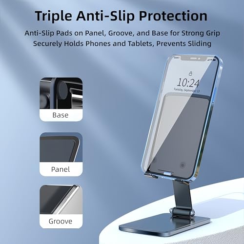 Foldable & Height Adjustable Phone Stand for Desk, Carbon Steel Stable Cell Phone Holder, Universal for iPhone, Portable Pocket-Sized Stand for Home Office Kitchen - Gray - color: G-Standard - Gray