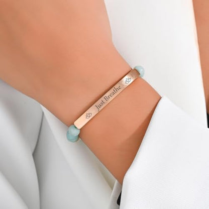 Inspirational Christian Bracelet for Women, 18K Gold Plated Bible Verse Jewelry with Amazonite Beads, Religious Faith Gift for Mom, Daughter, Sister, Friend - color: Just Breathe-Amazonite Rose Gold