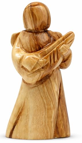 Zuluf Olive Wood Angel Playing Harp (4.3") – Hand Carved Musical Angel Figurine from Bethlehem – Christian Christmas Decor – Church Choir & Music Lover Gift – Holy Land Statue - color: 4.3" Angel Playing Violin