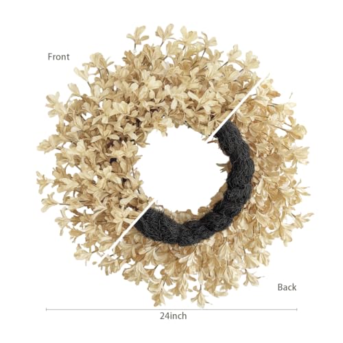 24 Inch Fall Wreaths for Front Door, Beige Forsythia Autumn Wreath - color: Beige