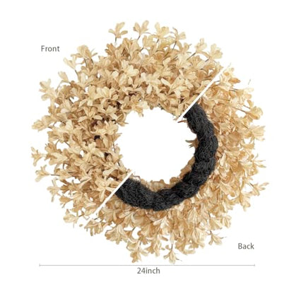 24 Inch Fall Wreaths for Front Door, Beige Forsythia Autumn Wreath - color: Beige