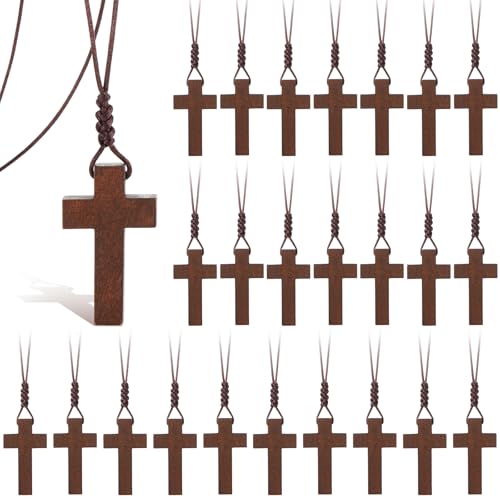 Ecation Wood Cross Necklace Bulk for Men Women Christian Gift Bible Verse Party Favor Cross Pendant Crucifix