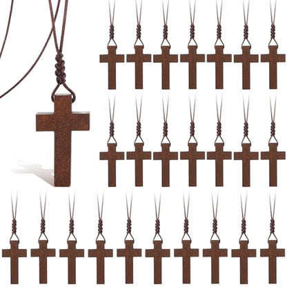 Ecation Wood Cross Necklace Bulk for Men Women Christian Gift Bible Verse Party Favor Cross Pendant Crucifix