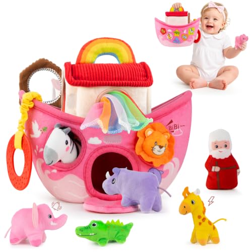 Baby Girl Toys 6-12 Months-Pink Noah's Ark Toy with Stuffed Animals