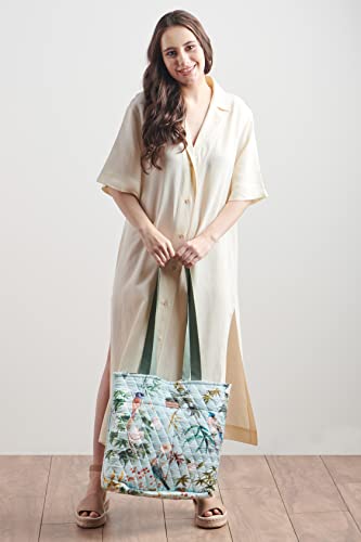 Maison d' Hermine Shopping Bags Cotton Quilted Tote Bag with Zipper Pockets - color: 011 - Hokuzai - Blue