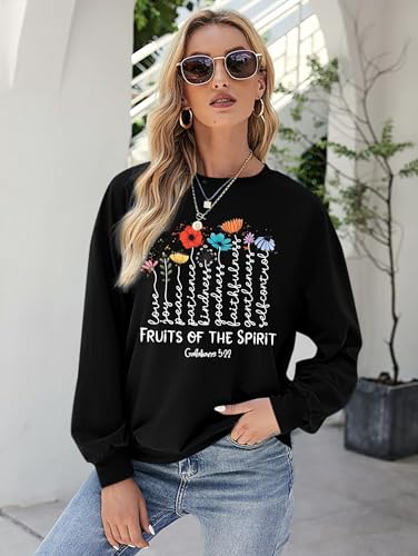 KIDDAD Christian Sweatshirts for Women Jesus Sweatshirt Bible Verse Sweatshirt Fruits of the Spirit Long Sleeve Pullover - color: Black, size: Small