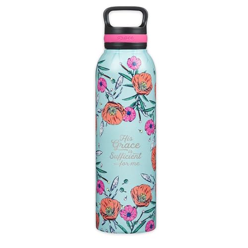 Christian Art Gifts Stainless Steel Insulated Grace is Sufficient Water Bottle - color: Teal/Floral - Sufficient Grace