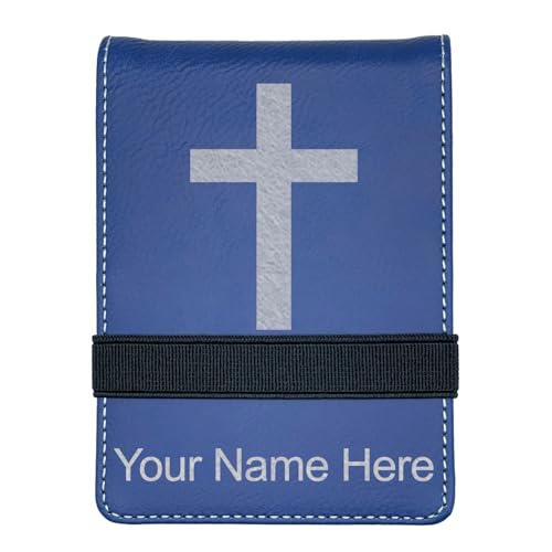 LaserGram Mini Padfolio with Notepad and Pen, Christian Cross, Personalized Engraving Included (Dark Blue) - color: Dark Blue
