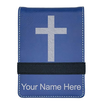LaserGram Mini Padfolio with Notepad and Pen, Christian Cross, Personalized Engraving Included (Dark Blue) - color: Dark Blue