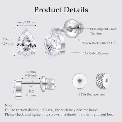 Limerencia Titanium Flat Back Screw Back Stud Earrings for Women Men - color: Silver 2