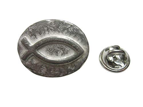 Kiola Designs Silver Toned Oval Religious Ichthys Fish Lapel Pin