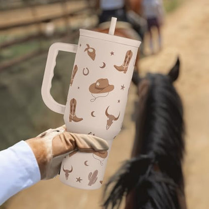 SANDJEST Cowgirl Tumbler 40oz for Women Girls – Stainless Steel Travel Coffee Mug Cup with Handle and Straw, Gift for Birthday Christmas - color: Cowgirl