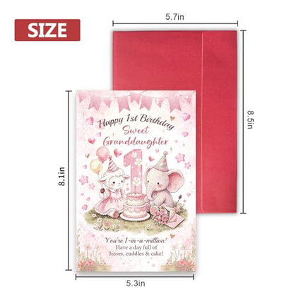Cute 1st Birthday Card for Granddaughter, Sweet 1 Year Old Birthday Card from Grandma Grandpa, Happy First Birthday Card for Granddaughter - color: Granddaughte 1st Birthday