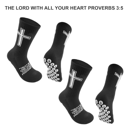 Christian Soccer Socks,Cross Grip Anti Slip Religious Football Socks with Rubber Dots for Youth and Men - color: Black
