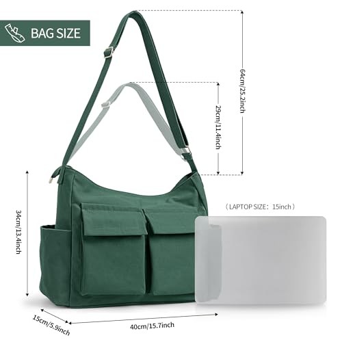 KALIDI Canvas Tote Bag Zipper Large Crossbody Shoulder Bag Messenger Bag - color: Upgraded Dark Green