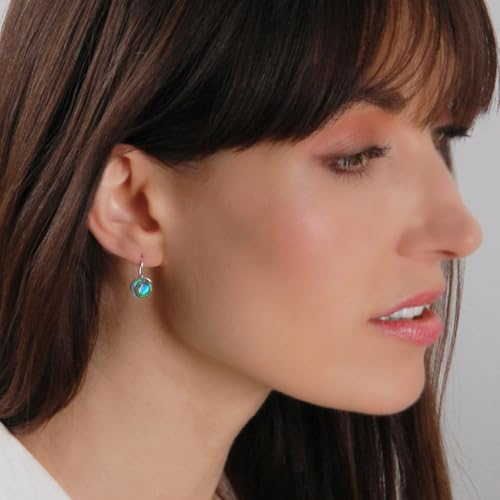 Abalone Earrings for Women - Dainty Drop Bezel Dangle Earrings - color: 8mm - 925 Sterling Silver Plated