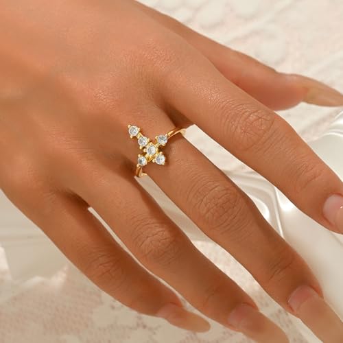 18K Gold Plated Cubic Zirconia Adjustable Open Rings for Women - color: Cross CZ
