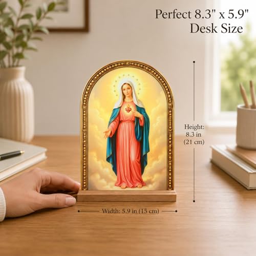 TALPGOD Hail Mary Stand Catholic Ornament Statue – Immaculate Heart Holy Mother Virgin Mary Statue Acrylic Tabletop Décor for Home Altar & Desk,Christian Gift for Women & Men - color: Hail Mary