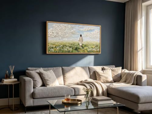 KIRFOLUC Jesus Canvas Wall Art Large Framed Textured Print Painting - color: Jesus, size: 48"L x 24"W