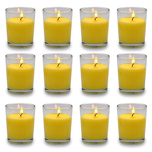Small Citronella Candles Outdoor and Indoor Soy Wax Votive Candles for Party Dinner and Camping - 12 Hours Burn Time, Set of 12 - color: Yellow