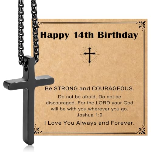 NZKNP Cross Necklace for Boy Teen Men, Birthday Gifts for Boys 8-14 - color: Balck, 14th