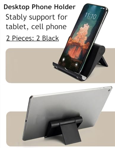 Adjustable Foldable Cell Phone Stand for Desk, Compatible with Most Smartphones and Tablets, Anti-Slip Rubber Base for Stability - color: Black 2 PCS