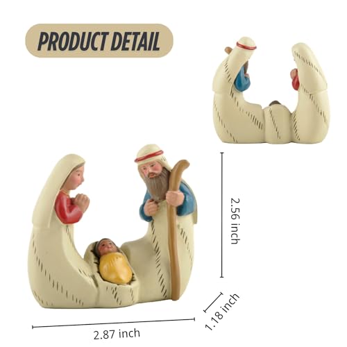 Holy Family Statue Catholic, Small Resin Nativity Figurine, 2.56 Inch