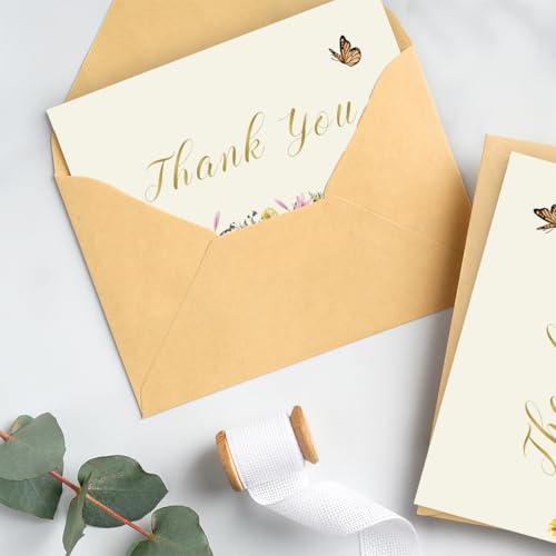 WowBefun 25 Pack 350GSM | Floral Thank You Cards | Thank You Cards with Envelopes | Small Thank You Notes & Cards for Wildflower, Watercolor & Wedding - color: B Style 25pc