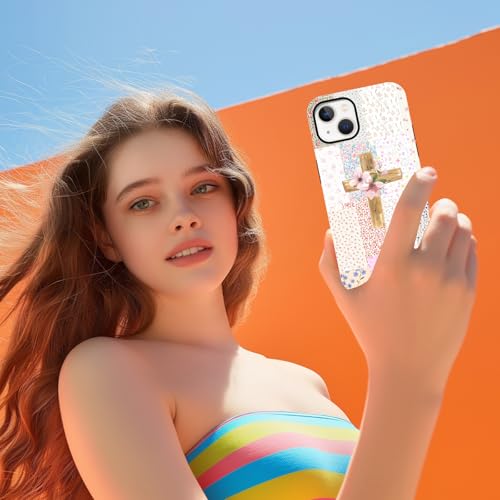 for iPhone 13/iPhone 14 6.1'' Pink Flower Cross Christian Phone Case - color: Pink Flower Cross, size: iPhone 13/iPhone 14