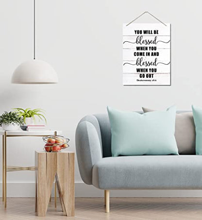 Bible Verse Printed Wood Plaque Sign Wall Hanging, Home Wall Decor You Will be Blessed When You Come in and Go Out Scripture Rustic Hanging Wall Plaque Wood Signs, Deuteronomy 28:6 Christian Sign - color: Deuteronomy 28:6