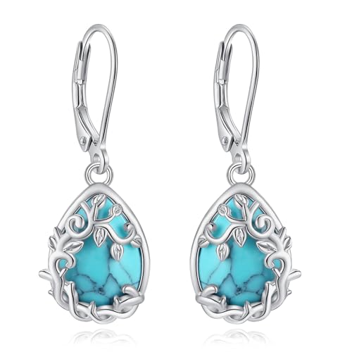 Vito Moonstone Turquoise Drop Earrings for Women, 925 Sterling Silver Hooks - style: Vine-Turquoise