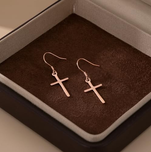 SLUYNZ 925 Sterling Silver Cross Dangle Earrings for Women Teens Cross Drop Earrings Dangle - color: C-Rose Color