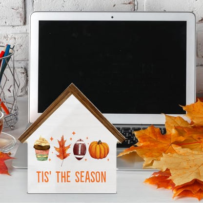 Fall Decor, Tis' the Season House Shaped Wood Block Sign - color: Tis