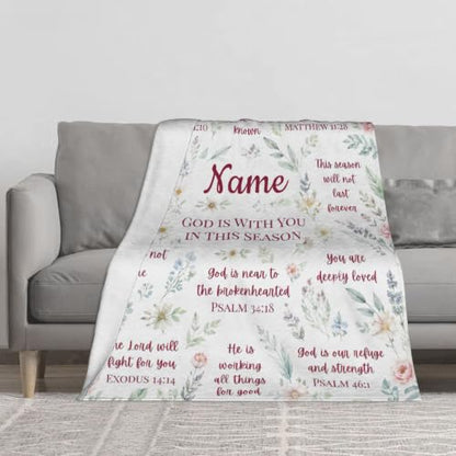 Personalized Christian Blanket for Women, Custom Name Scripture Throw Blanket with Bible Verse, Religious Faith Gift for Mom Daughter Sister Friend, Sympathy Birthday Christmas Baptism Gift - color: Background Pattern 3