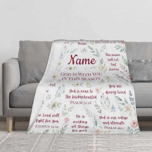 Personalized Christian Blanket for Women, Custom Name Scripture Throw Blanket with Bible Verse, Religious Faith Gift for Mom Daughter Sister Friend, Sympathy Birthday Christmas Baptism Gift - color: Background Pattern 3