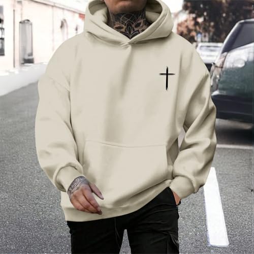 Tuislay Mens I Can Do All Things Through Christ Hoodies Christian Jesus Hoodie Religious Cross Sweatshirt Faith Pullover Tops - color: Apricot, size: Medium