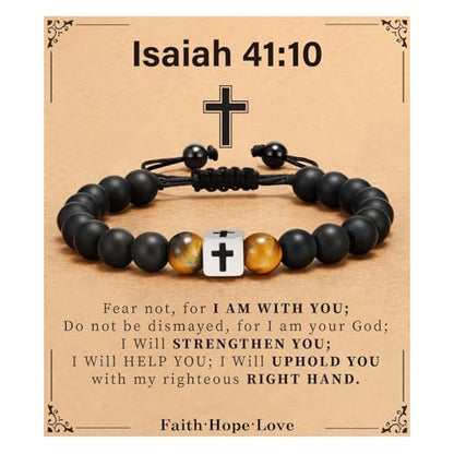 Cross Bracelet Beads Christian Bracelet for Boys Birthday Religion Gifts - style: Isaiah 41:10