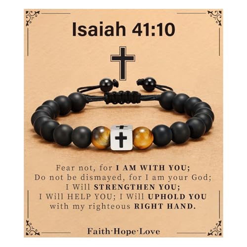 Cross Bracelet Beads Christian Bracelet for Boys Birthday Religion Gifts - style: Isaiah 41:10