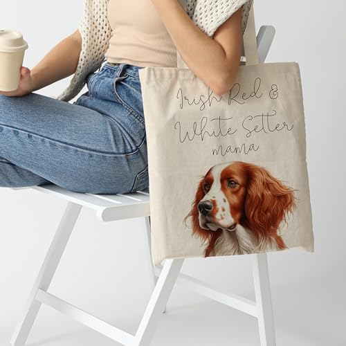 Dog Mom Canvas Tote Bag for Women, Reusable Cotton Shoulder Bag, Dog Lover Gift, Mother’s Day Pet Mom Shopping Tote - color: Irish Red and White