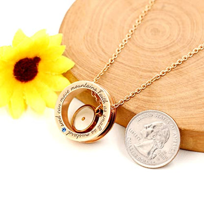 Uloveido Christian Circle Round Ring Necklace Engraved Faith As Small As A Mustard Seed Can Move Mountains Y958 - style: Blue CZ-round-rose gold