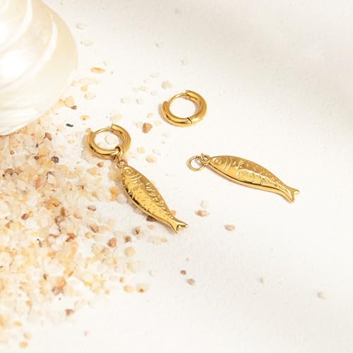 MUYAN Gold Fish Hoops Dangle Earrings for Women Beach Jewelry - style: Hoop A