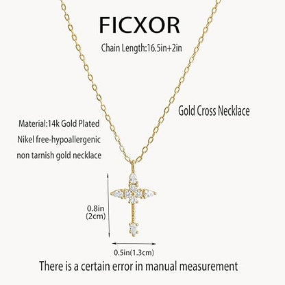 Cross Necklace for Women,Dainty 14k Gold Plated Pendant Necklaces - color: Gold-9