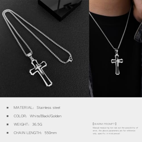 OLEVS Men's Cross Pendant Necklace Large Stainless Steel Cross Pendant Necklace for Men Women - color: black silver