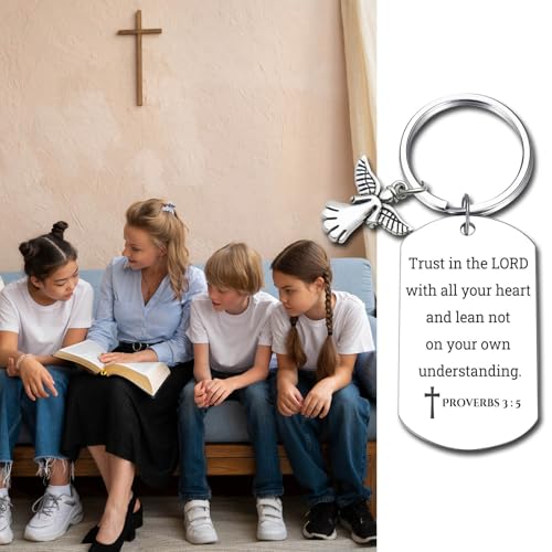 Inspirational Scripture Keychain with Angel Pendant - Bible Verse Key Chain Religious Gift for Christian - style: Proverbs 3:5