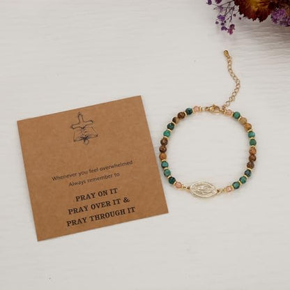 COLOYAN 9PCS Inspirational Gifts Natural Stone Beads Bracelets for Women