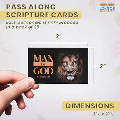 Pass It On Scripture Cards, Lion, Man of God 1 Timothy 6:11, Pack of 25 — Inspirational Bible Verse Wallet Cards, Devotional, Bible Study — Memorization, Small Christian Greetings for Encouragement - color: Man of God