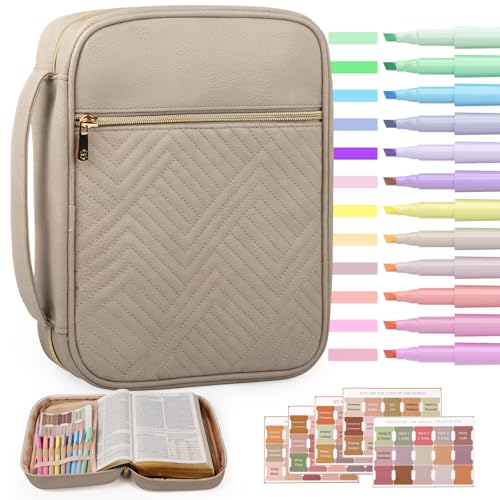 BellaHold Bible Cover Case for Women Quilted Bible Case with Handle Strap - color: Desert Taupe, size: M/L