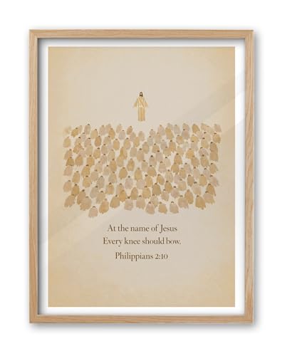 iHery 12x16in Philippians 2:10 Framed Christian Wall Art - color: OAK Framed Bow, size: 16"L x 12"W